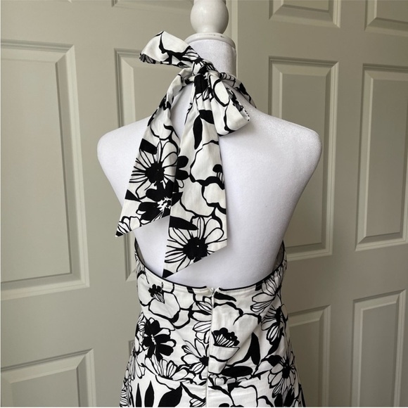 A.P.N.Y. Cotton Halter Dress Backless Black and White Floral - Picture 2 of 8